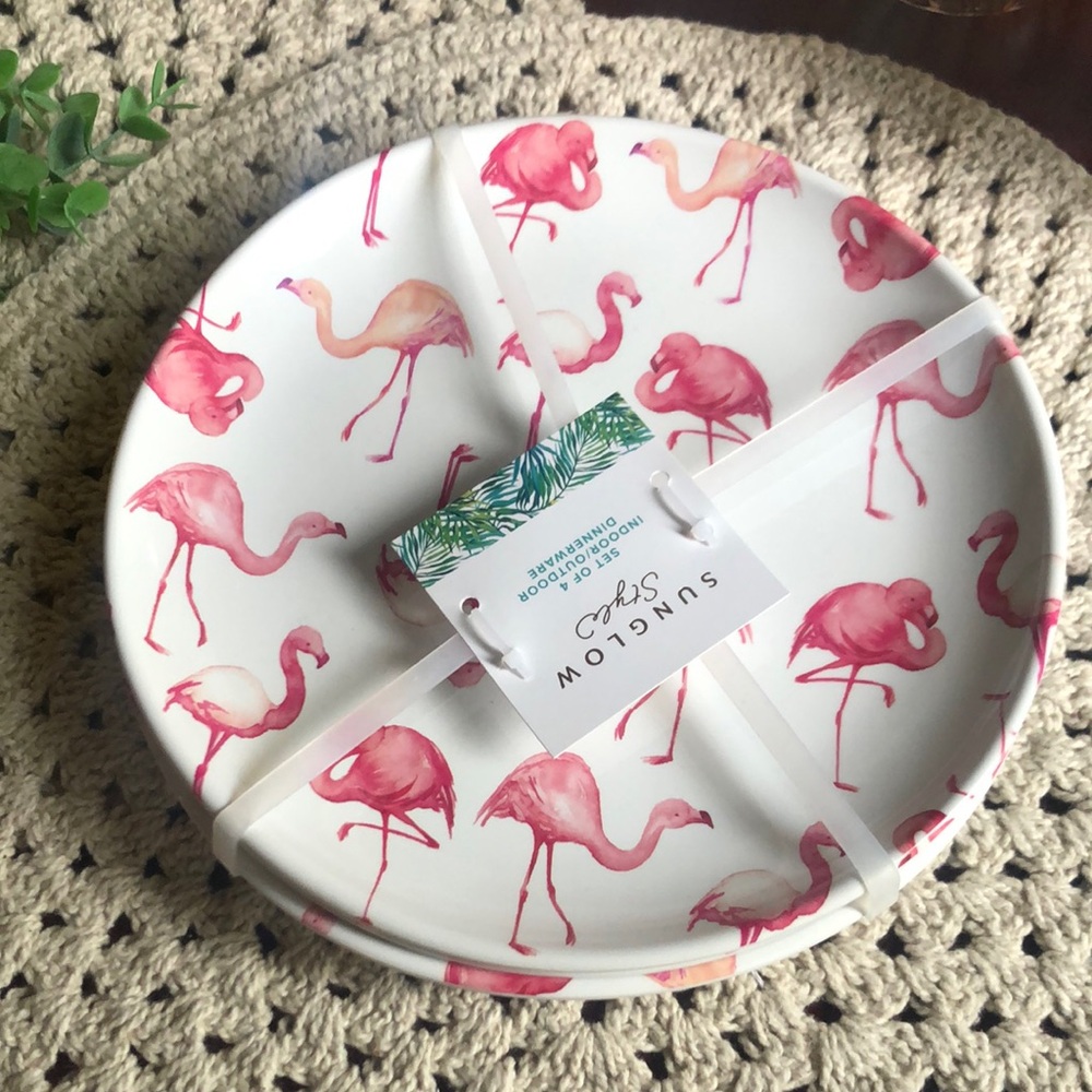 Pink Flamingo Melamine Plate Set